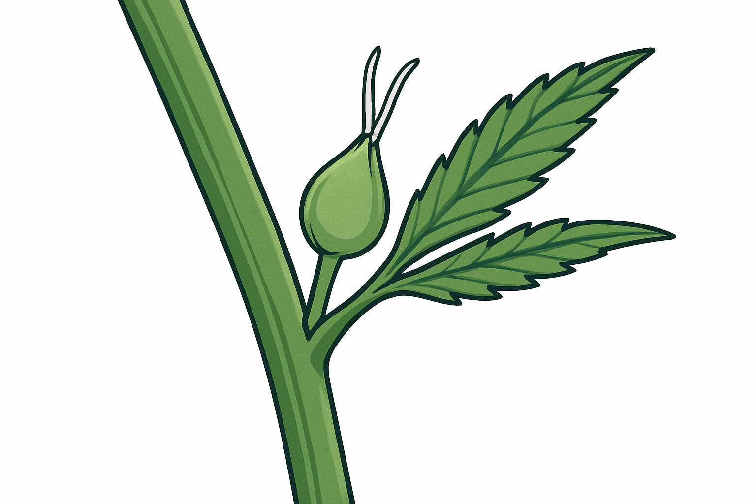 Botanische Illustration einer weiblichen Cannabis-Vorblüte