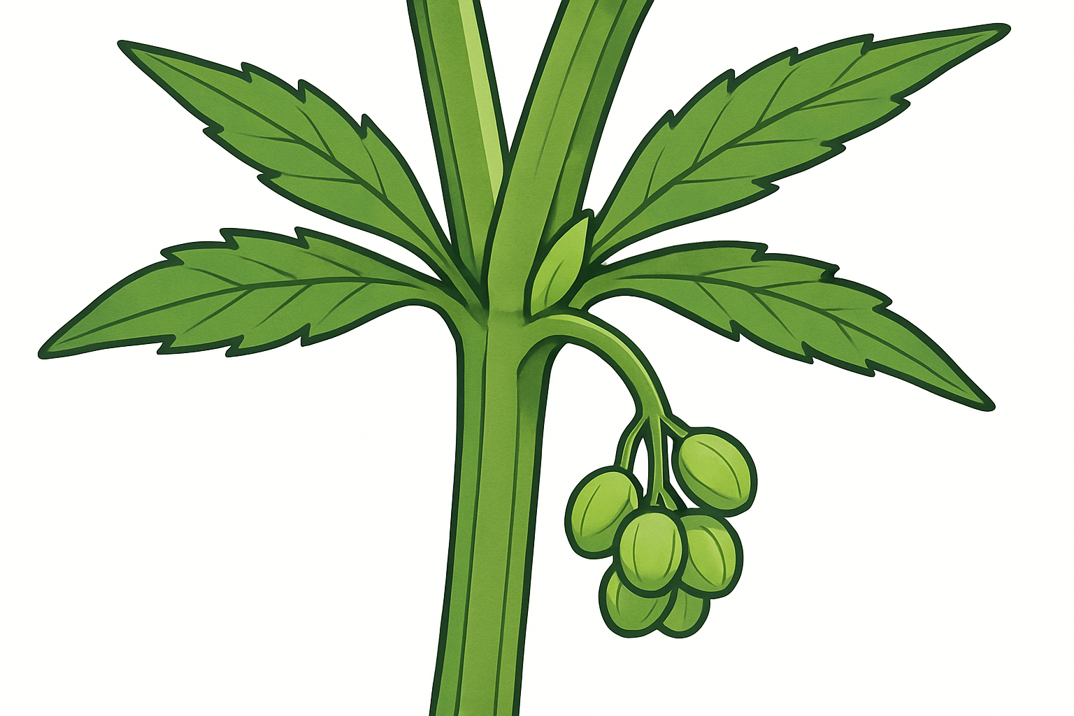 Botanische Illustration einer männlichen Cannabis-Vorblüte